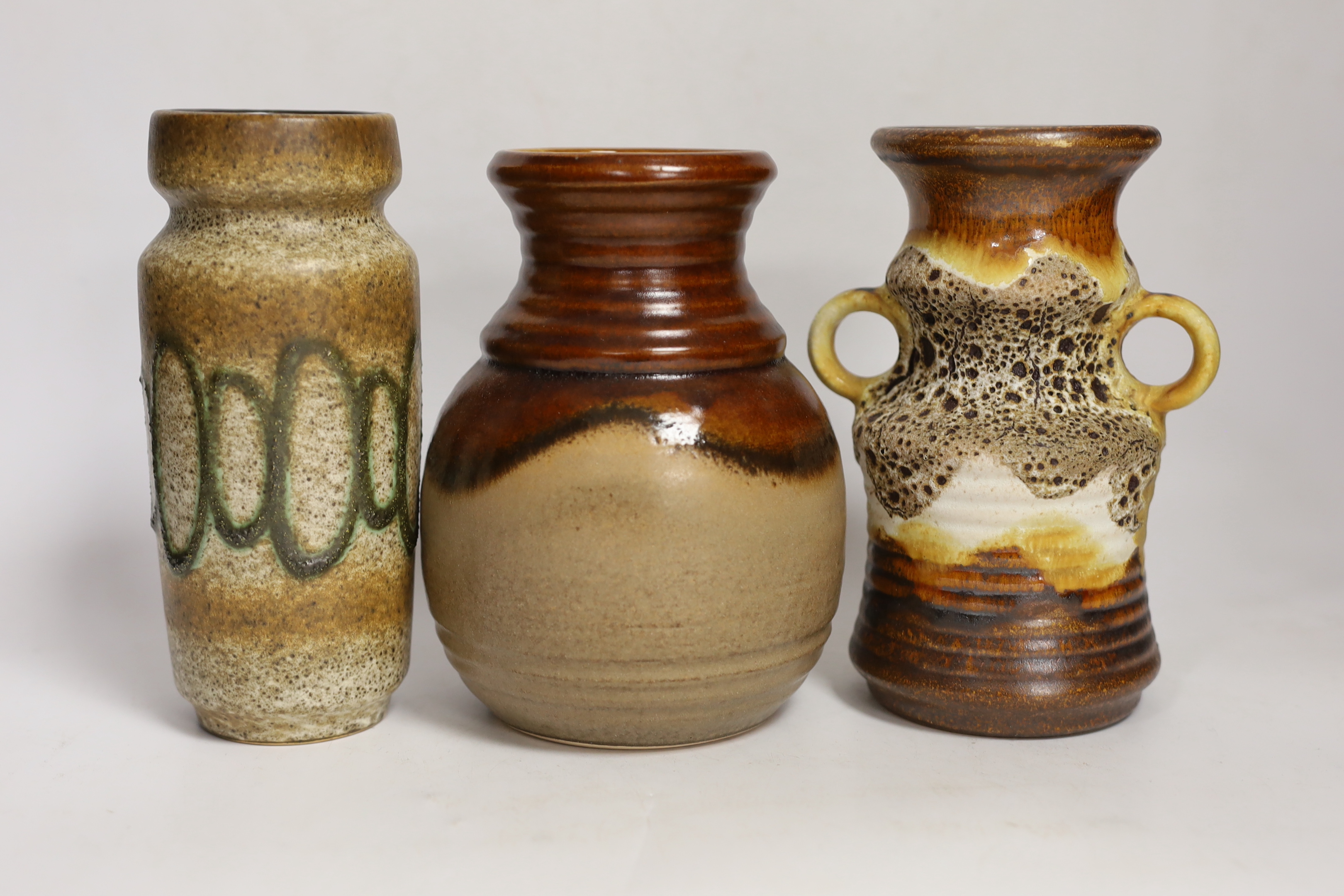 Seven West German pottery items including Scheurich and Bay vases, tallest 18cm